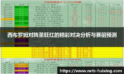 西布罗姆对阵圣旺红的精彩对决分析与赛前预测
